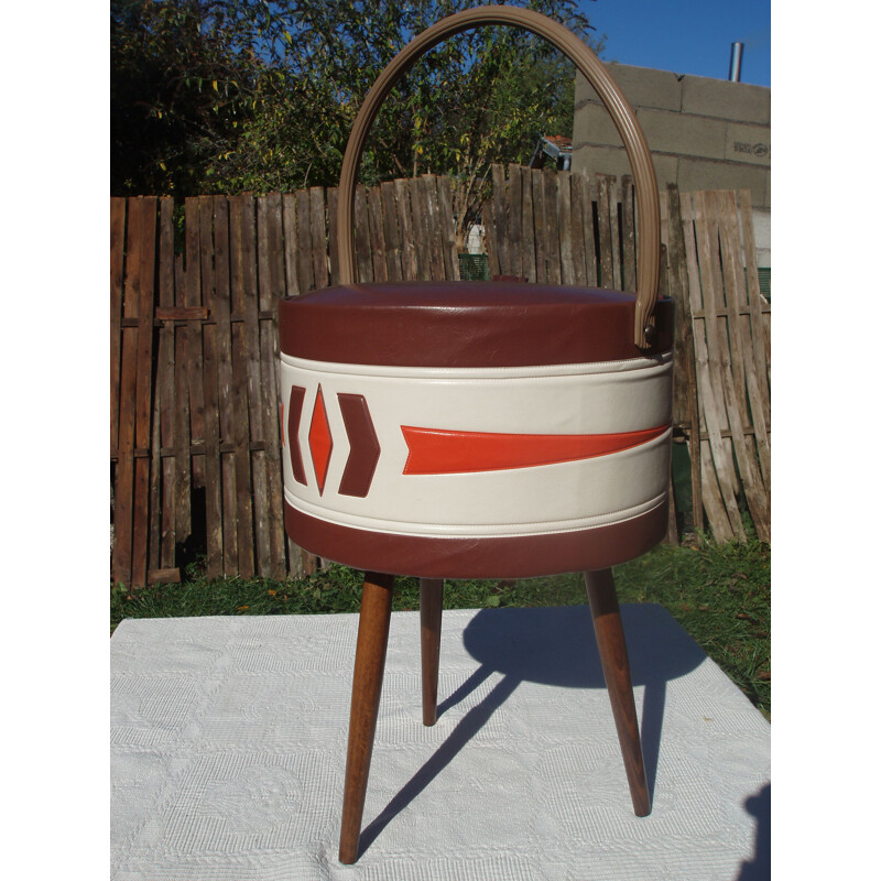 Vintage brown stool with tripod feet