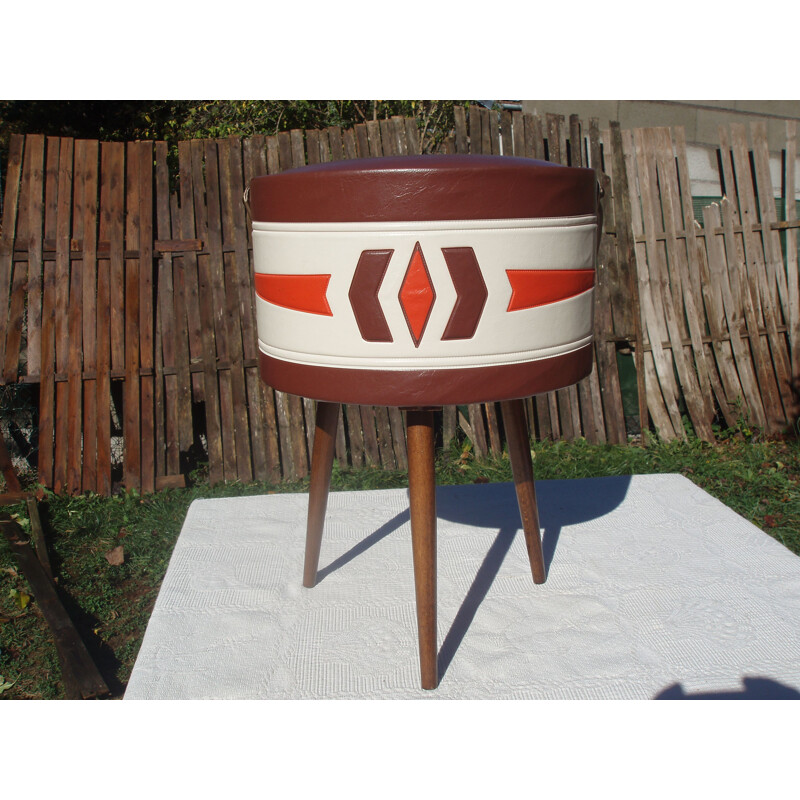 Vintage brown stool with tripod feet