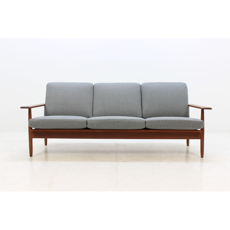 Vintage Danish 3-seater grey sofa in teak