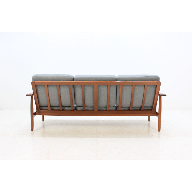 Vintage Danish 3-seater grey sofa in teak