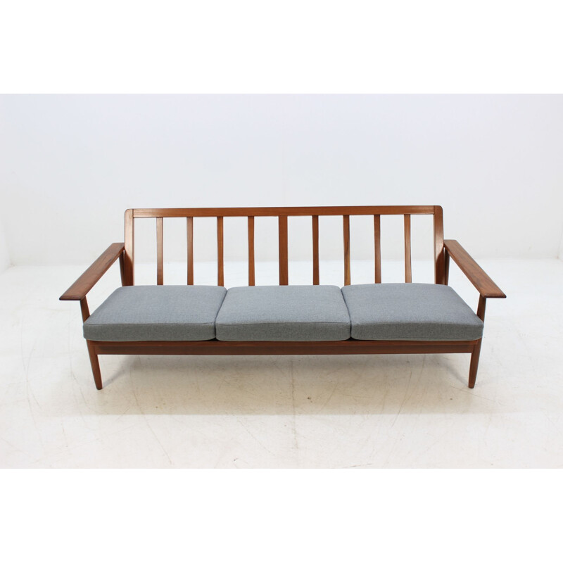 Vintage Danish 3-seater grey sofa in teak