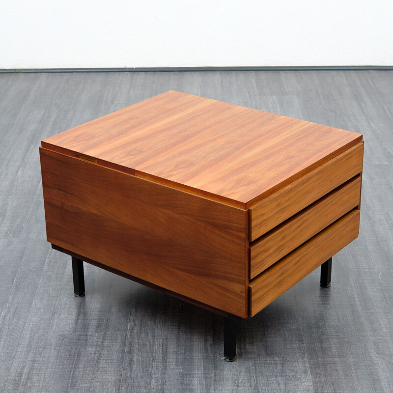 Vintage cubical coffee table in walnut veneered 1960