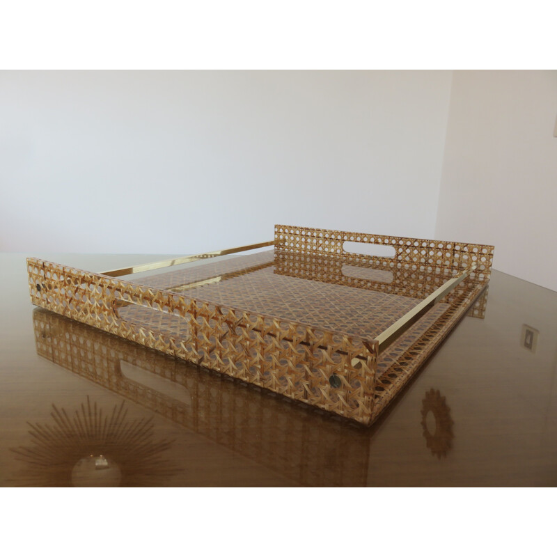 Vintage franch tray in plexiglas and brass 1970