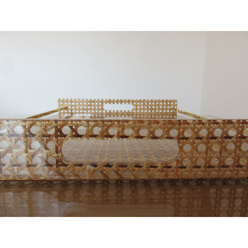 Vintage franch tray in plexiglas and brass 1970