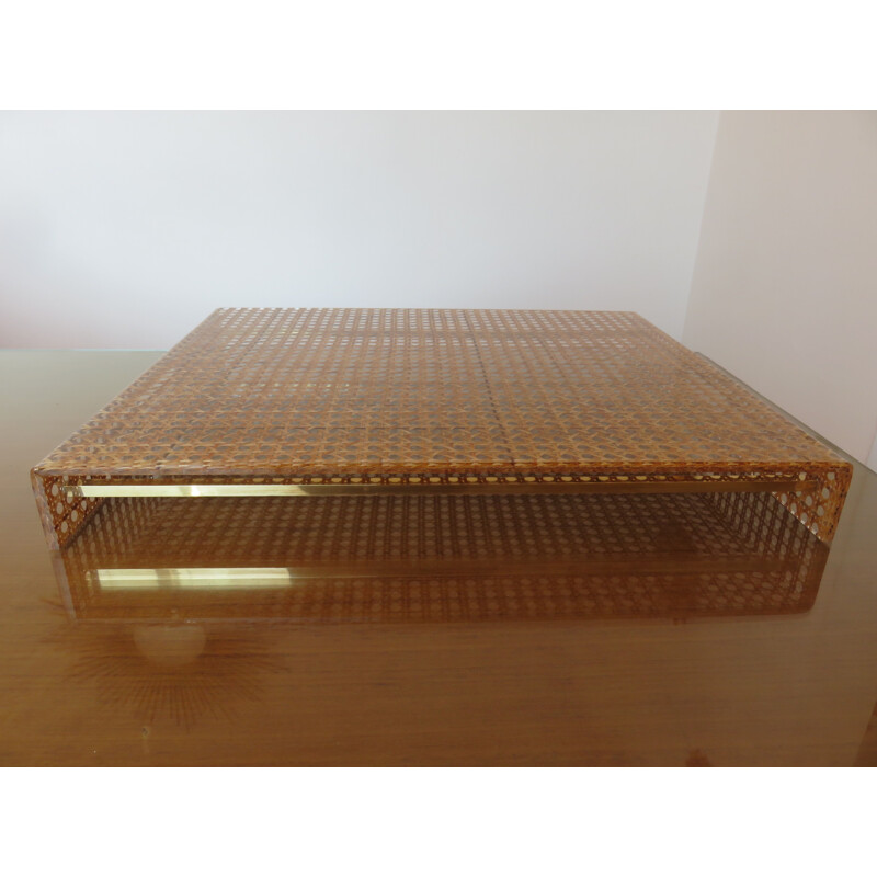 Vintage franch tray in plexiglas and brass 1970