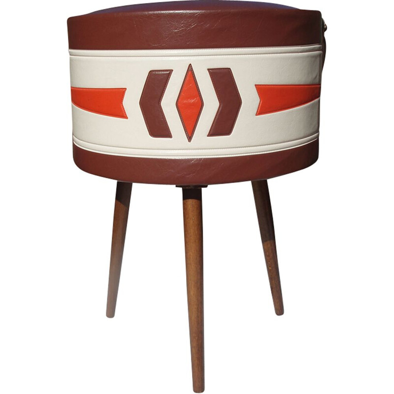 Vintage brown stool with tripod feet