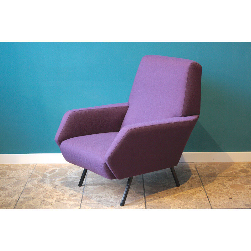 Vintage italian armchair in purple fabric and metal 1950s