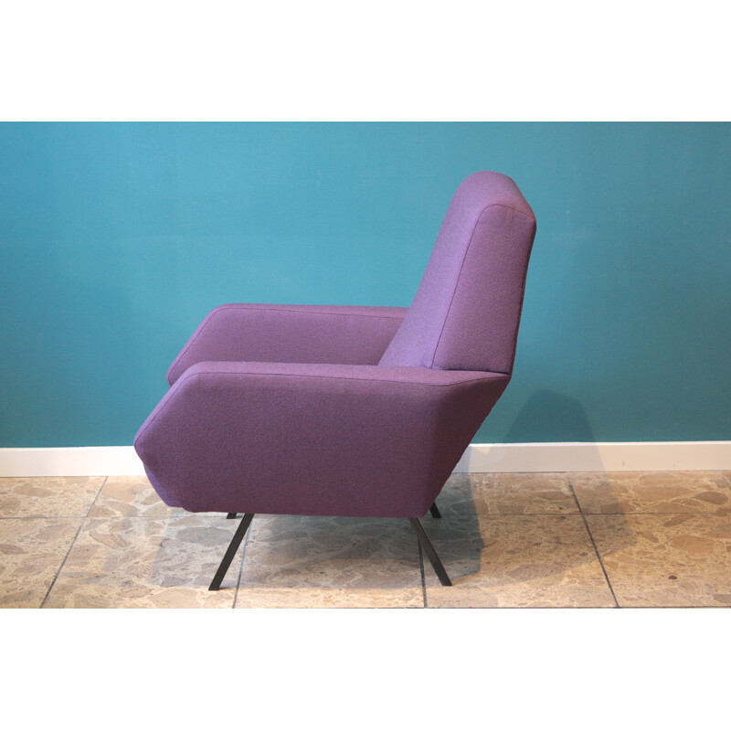 Vintage italian armchair in purple fabric and metal 1950s