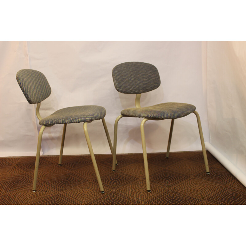 Pair of vintage Steelcase Strafor chairs in steel and fabric 1970