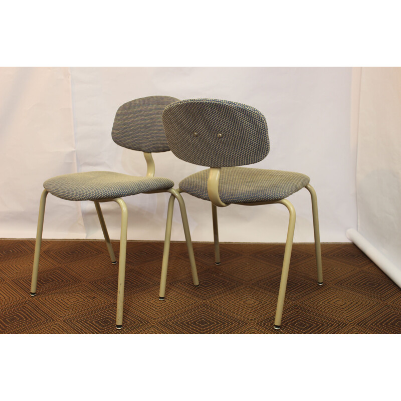 Pair of vintage Steelcase Strafor chairs in steel and fabric 1970
