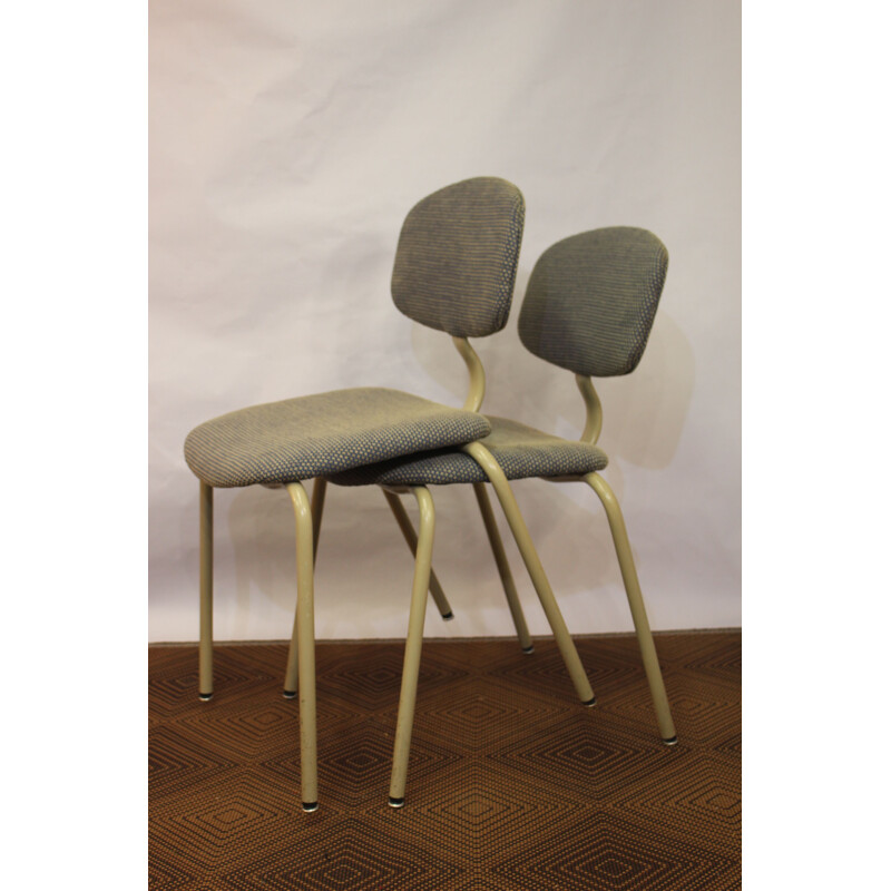 Pair of vintage Steelcase Strafor chairs in steel and fabric 1970