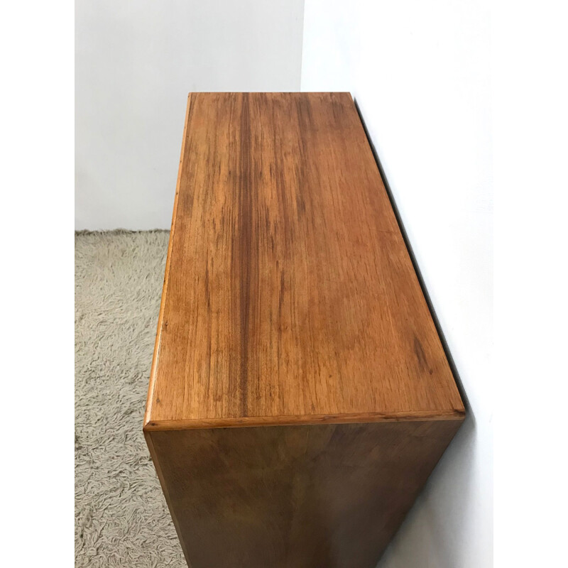 Vintage school-style walnut bookcase with adjustable shelves 1960