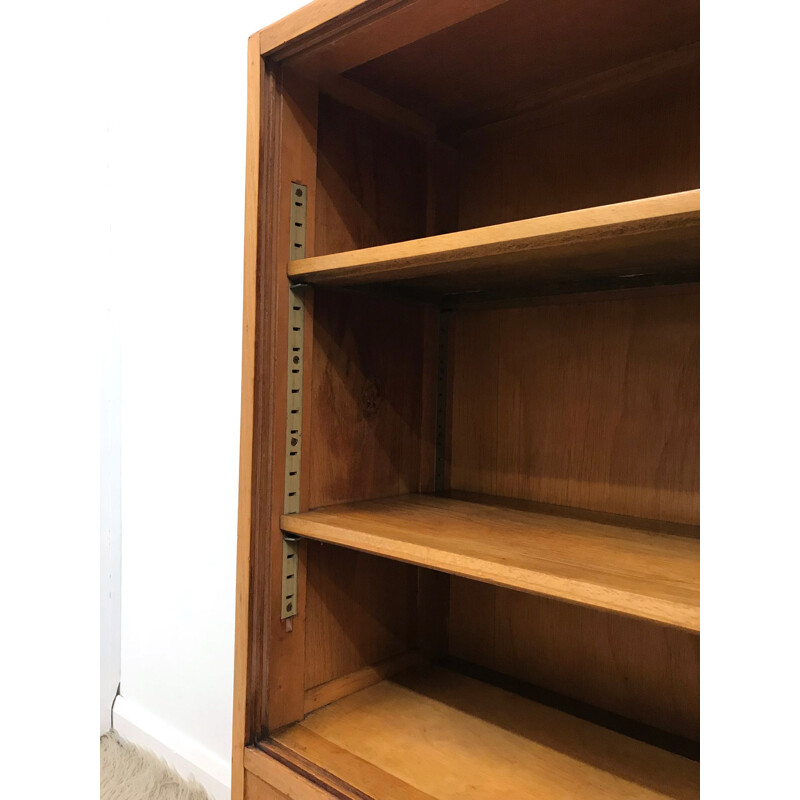 Vintage school-style walnut bookcase with adjustable shelves 1960