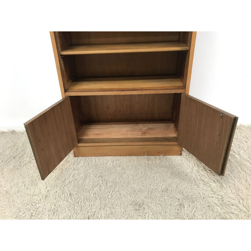 Vintage school-style walnut bookcase with adjustable shelves 1960