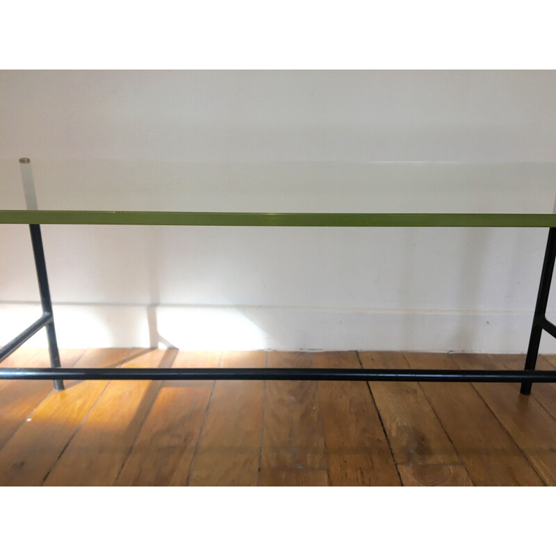 Vintage Pierre Guariche coffee table in glass and metal 1950