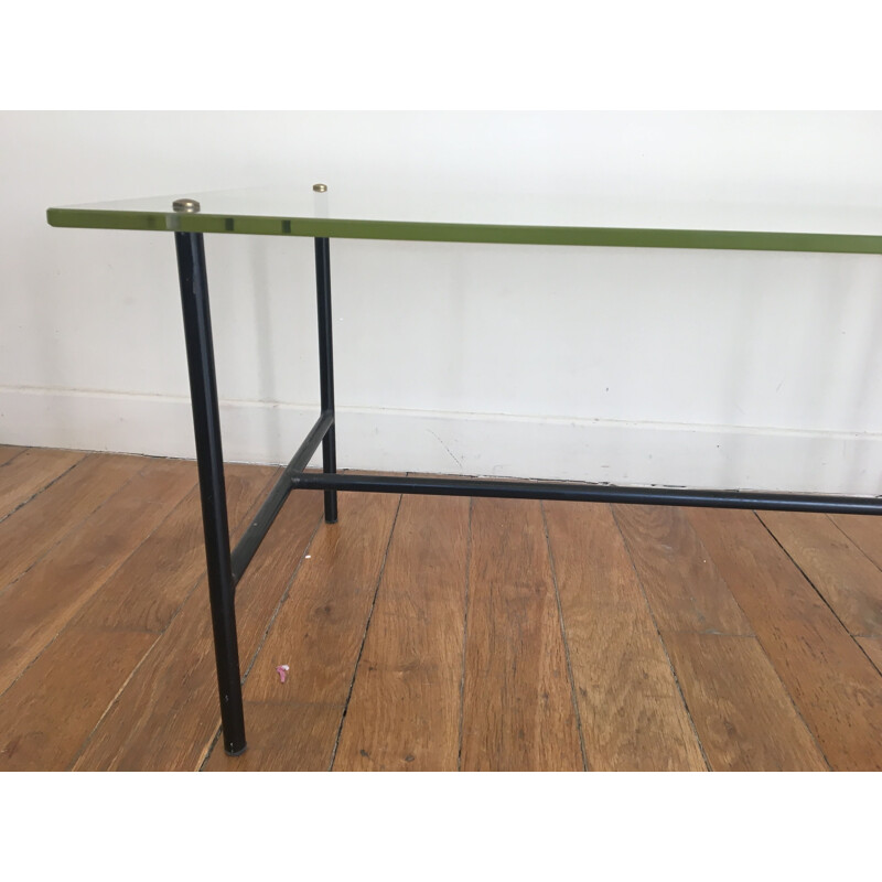 Vintage Pierre Guariche coffee table in glass and metal 1950