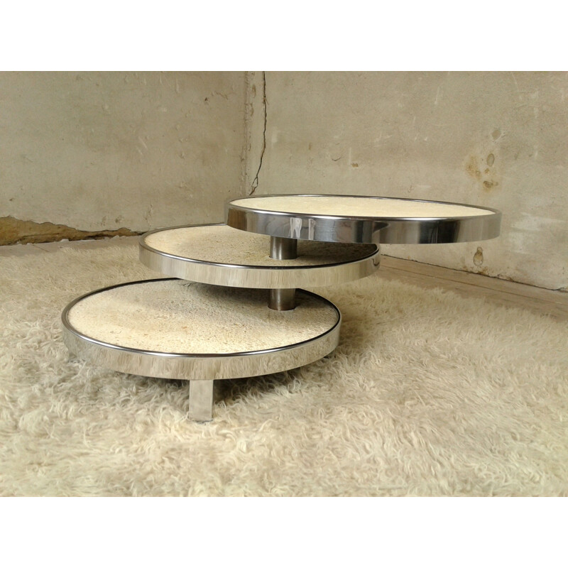 Vintage coffee table in chromed steel and resin