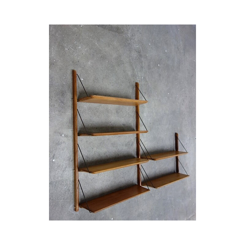 Vintage shelves in solid oak and brass, Jacques HAUVILLE, BEMA edition - 1950s