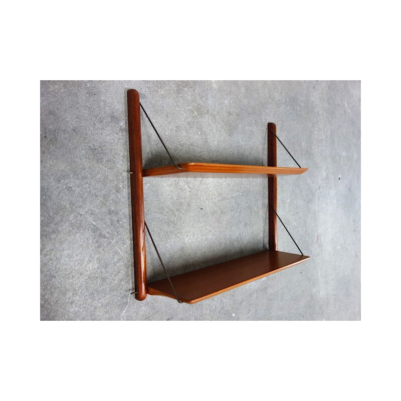 Vintage shelves in mahogany veneer and brass, Jacques HAUVILLE, BEMA edition - 1950s