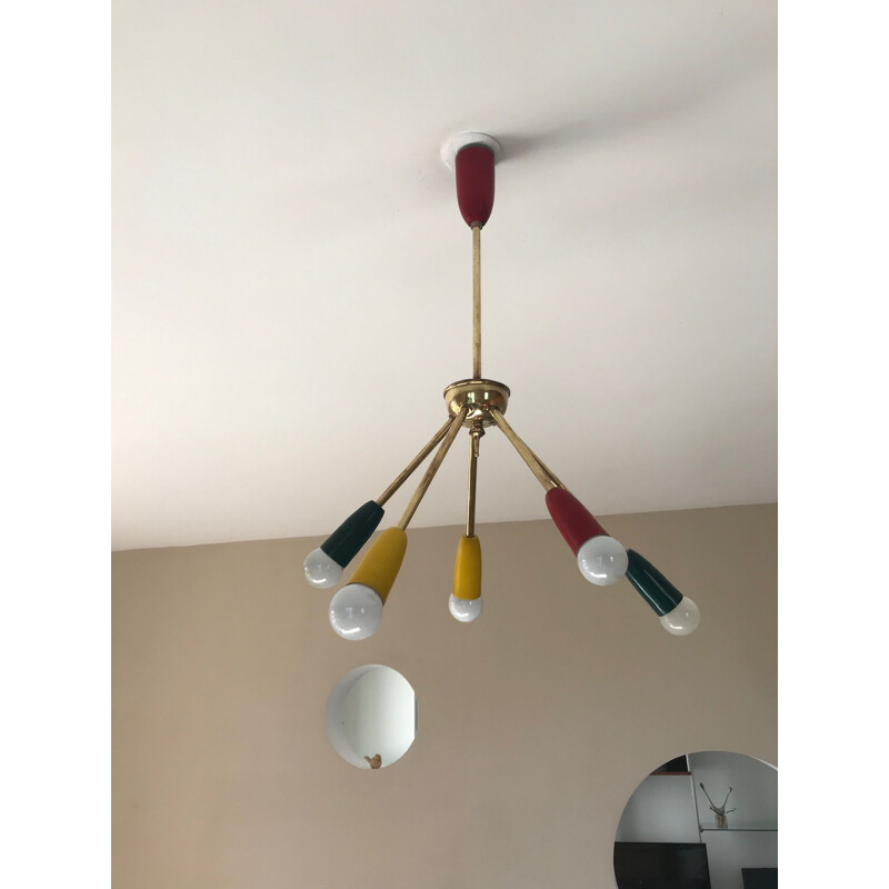 Vintage multicolored chandelier in brass