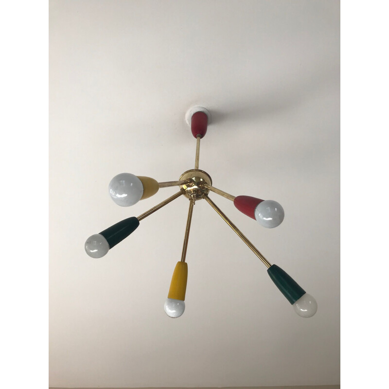 Lustre vintage multicolore en laiton