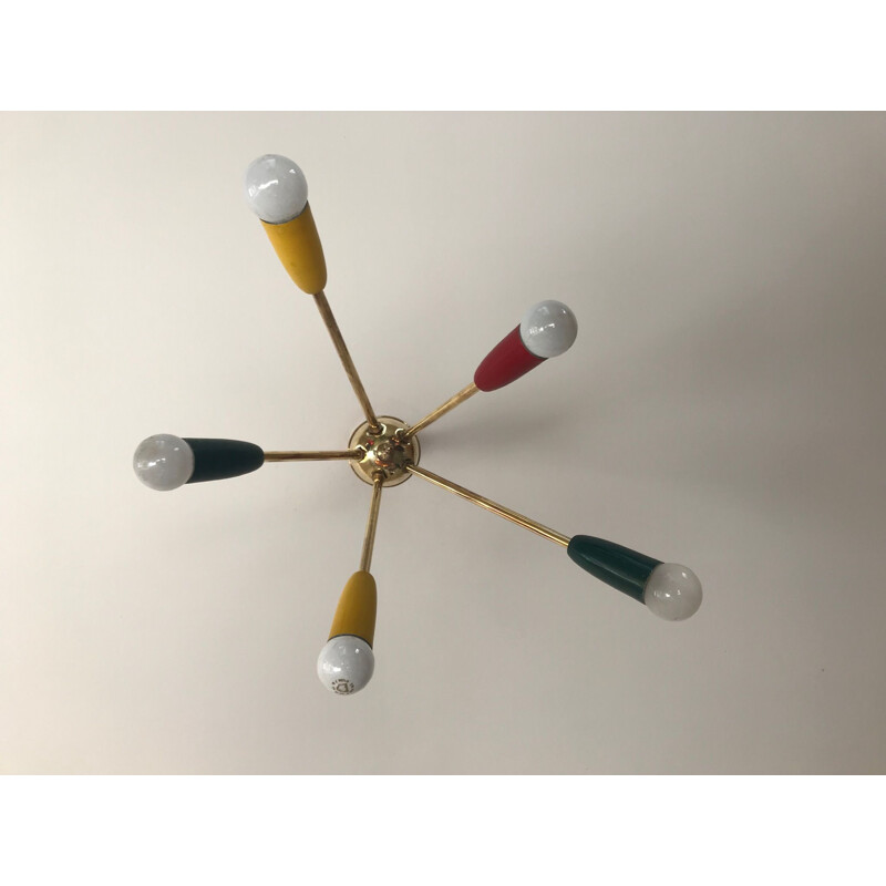 Vintage multicolored chandelier in brass