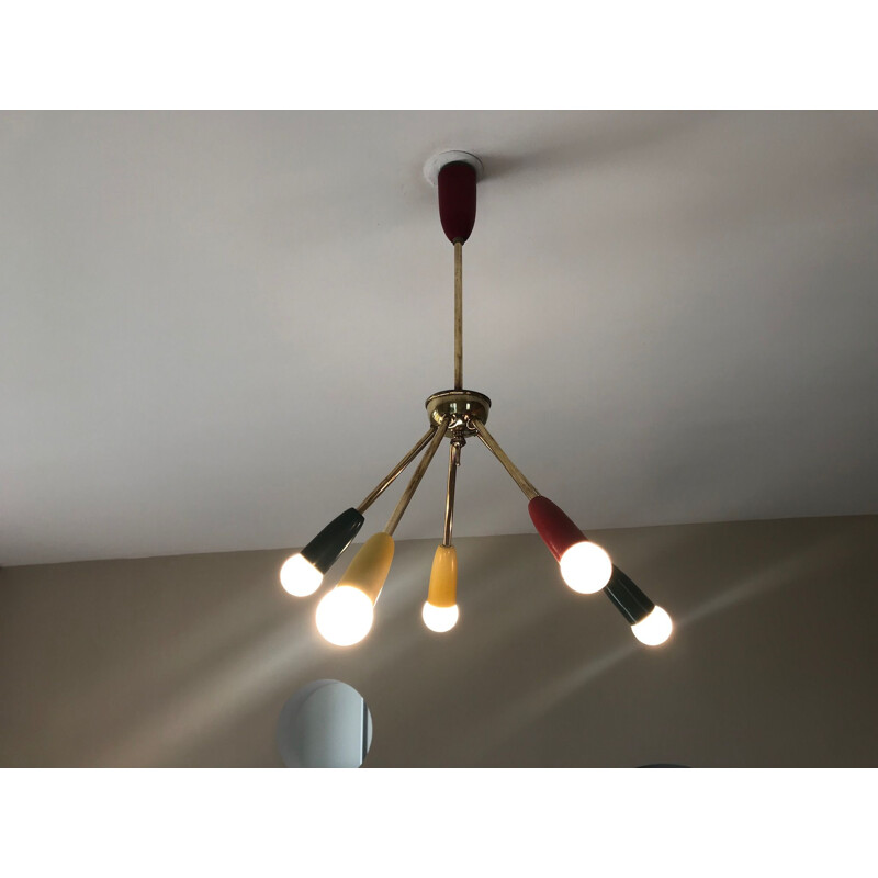 Lustre vintage multicolore en laiton