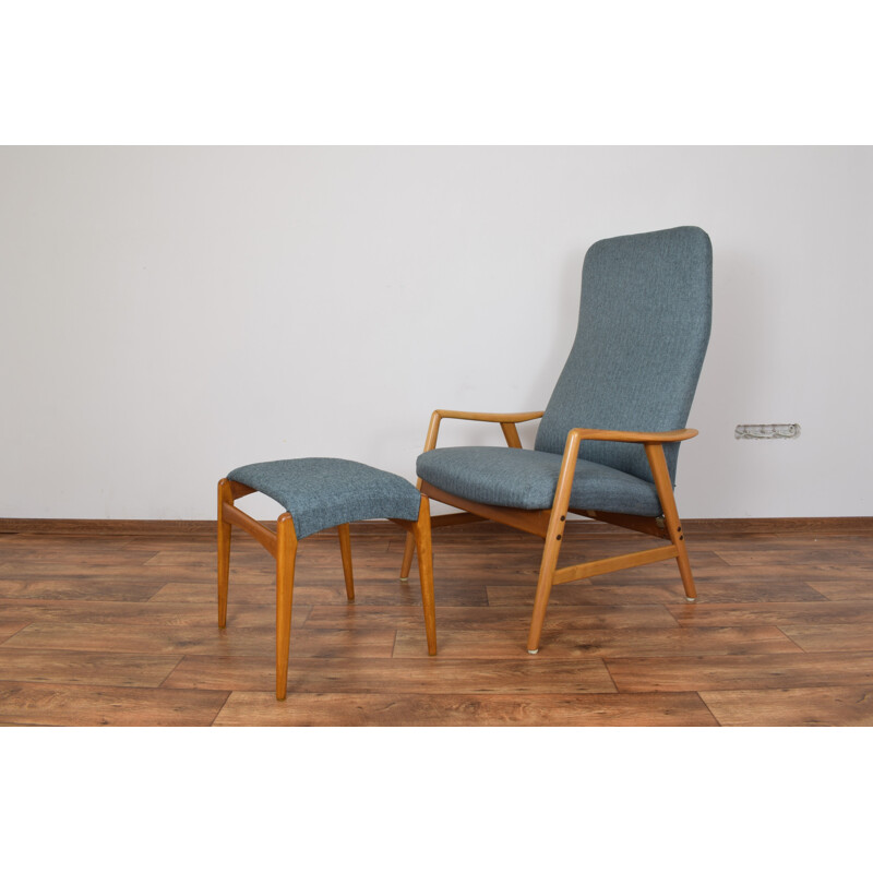 Vintage blue lounge chair and ottoman Kontur by Alf Svensson for Fritz Hansen