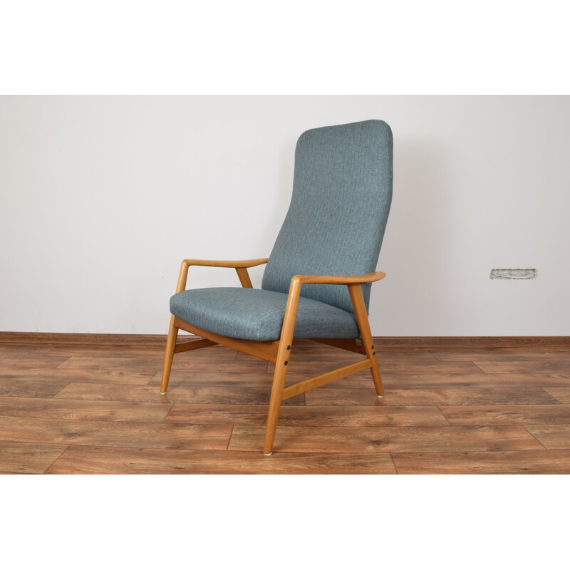 Vintage blue lounge chair and ottoman Kontur by Alf Svensson for Fritz Hansen