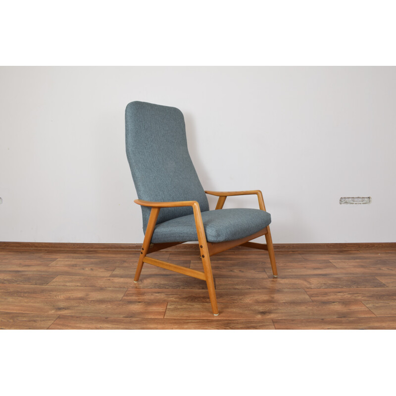 Vintage blue lounge chair and ottoman Kontur by Alf Svensson for Fritz Hansen