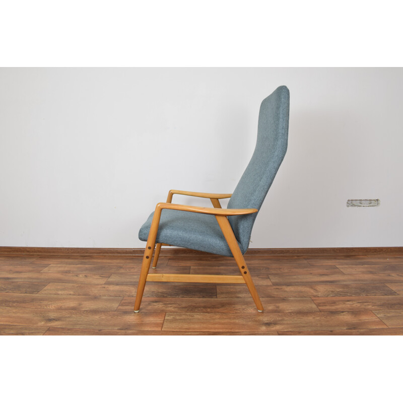 Vintage blue lounge chair and ottoman Kontur by Alf Svensson for Fritz Hansen