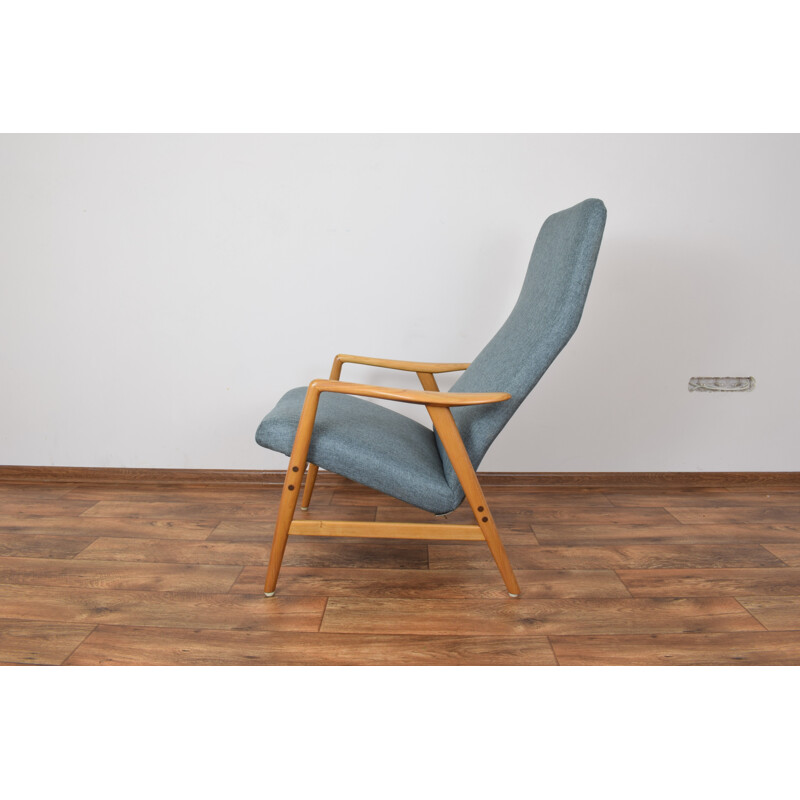 Vintage blue lounge chair and ottoman Kontur by Alf Svensson for Fritz Hansen