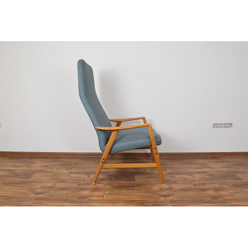 Vintage blue lounge chair and ottoman Kontur by Alf Svensson for Fritz Hansen