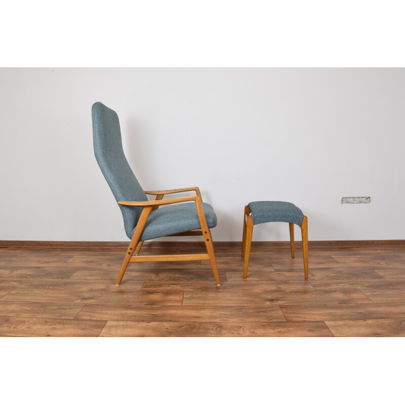 Vintage blue lounge chair and ottoman Kontur by Alf Svensson for Fritz Hansen