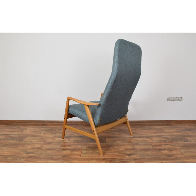 Vintage blue lounge chair and ottoman Kontur by Alf Svensson for Fritz Hansen