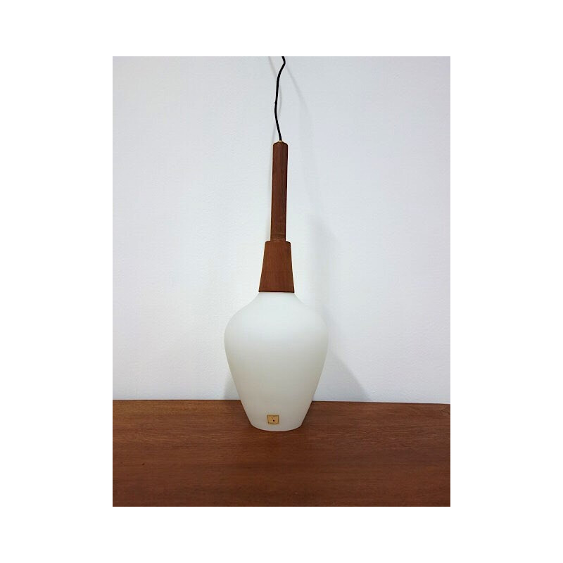 Hanging lamp in teak and opaline, edition Reggiani - 1960s