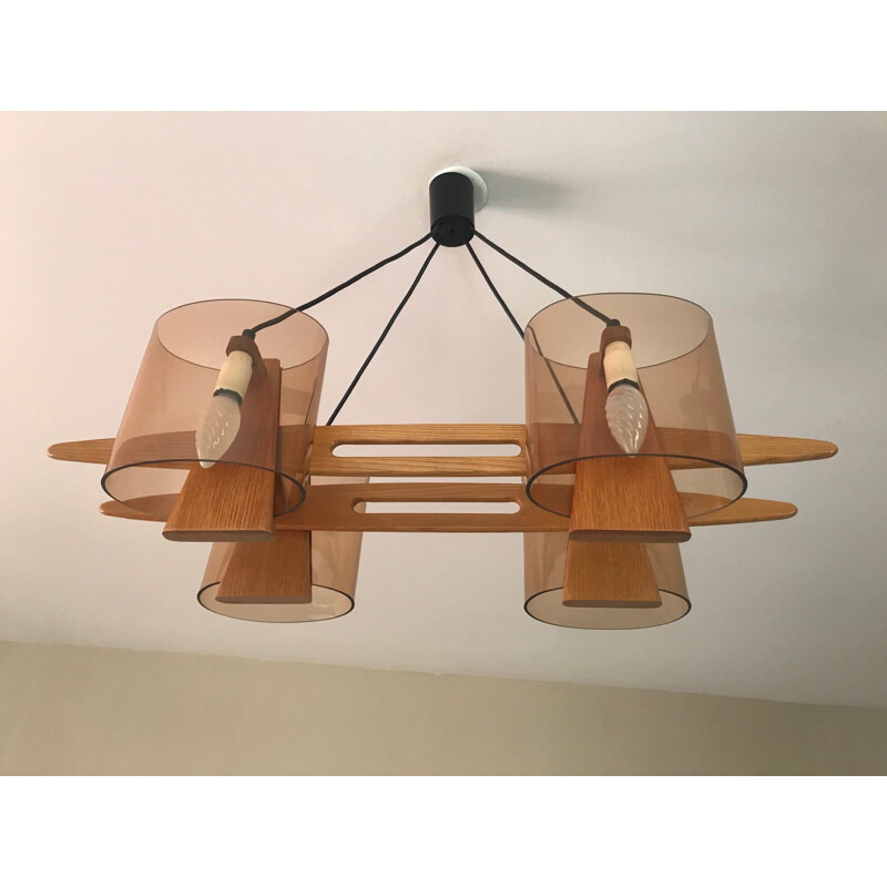 Vintage Scandinavian chandelier in blond wood