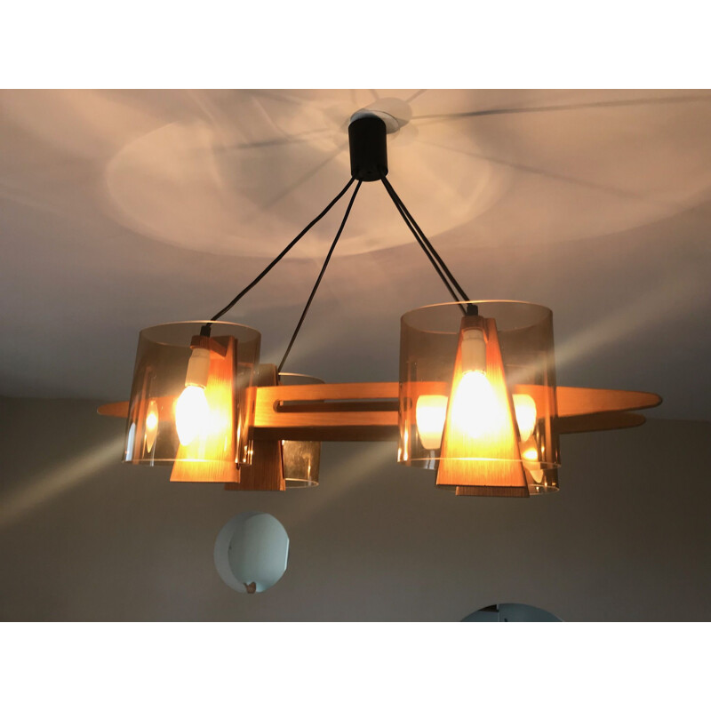 Lustre vintage scandinave en bois blond