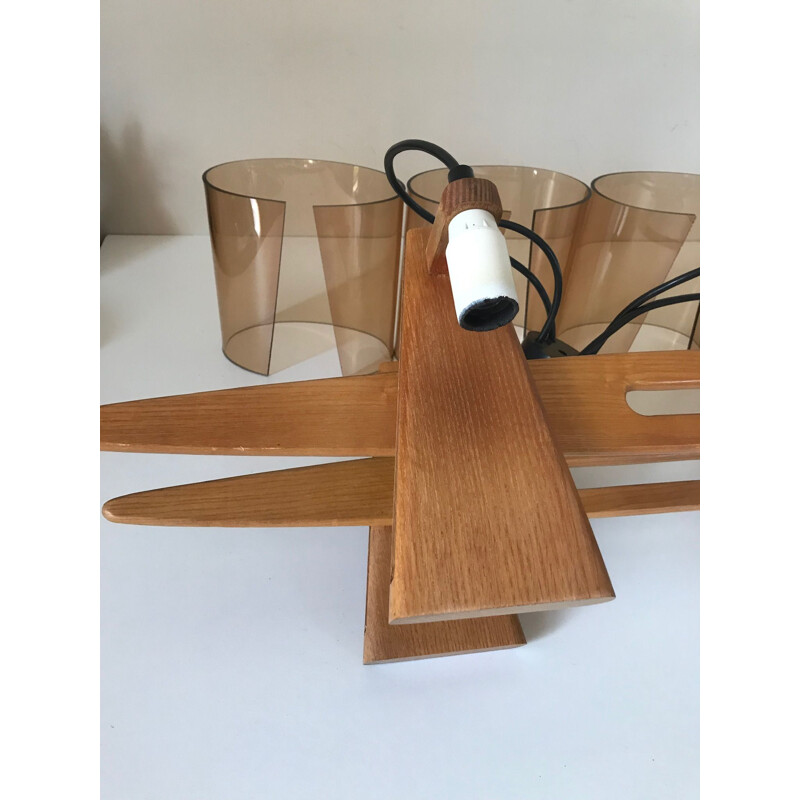 Lustre vintage scandinave en bois blond