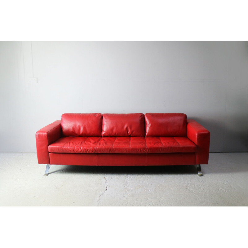 Vintage Danish 3-seater sofa in red leather