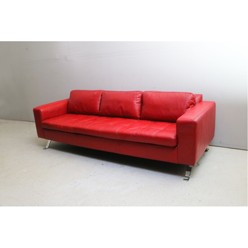 Vintage Danish 3-seater sofa in red leather