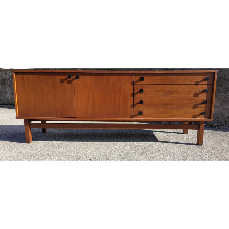 Vintage long sideboard in wood and metal