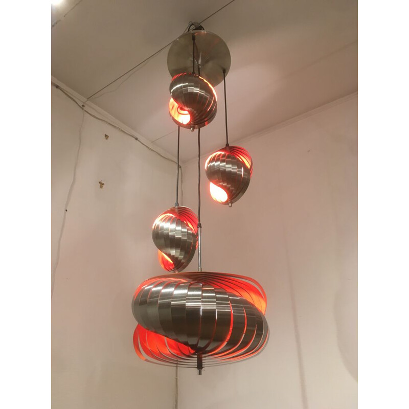 Vintage pendant lamp with 4 lights by Henri Mathieu 1970s