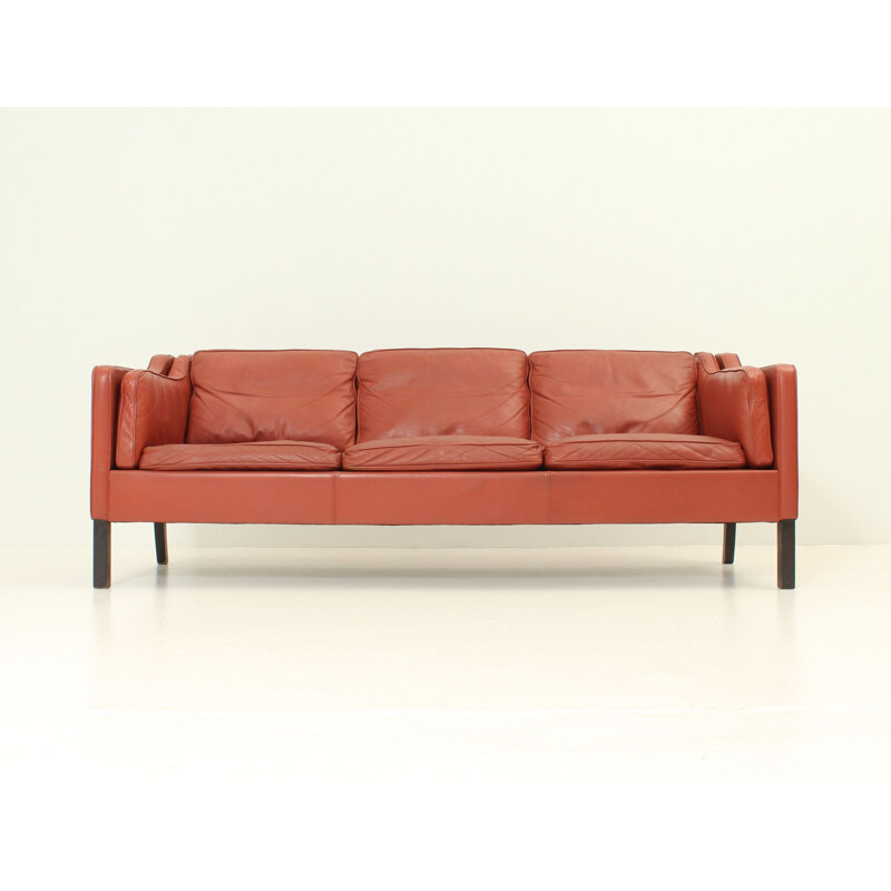 Vintage 3-seater sofa in red leather