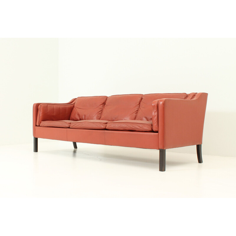 Vintage 3-seater sofa in red leather