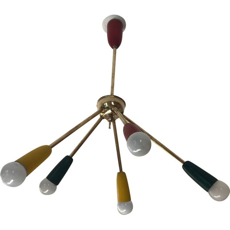 Vintage multicolored chandelier in brass