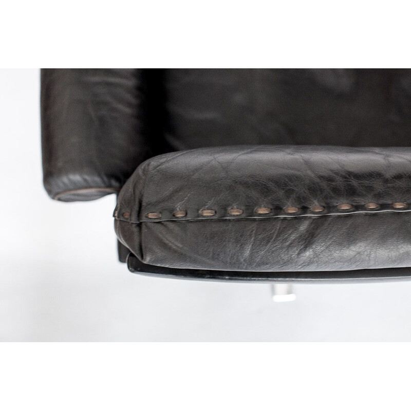 Vintage 3-seater sofa in black leather by De Sede