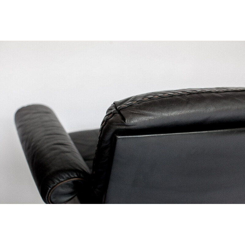 Vintage 3-seater sofa in black leather by De Sede