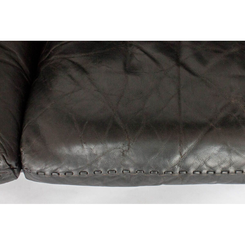 Vintage 3-seater sofa in black leather by De Sede