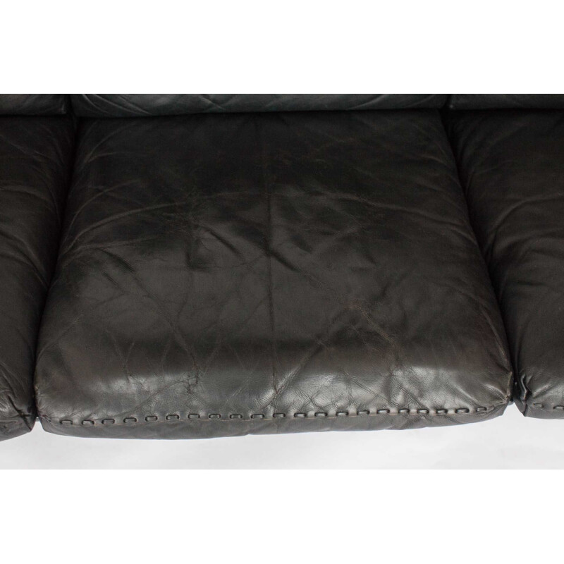 Vintage 3-seater sofa in black leather by De Sede